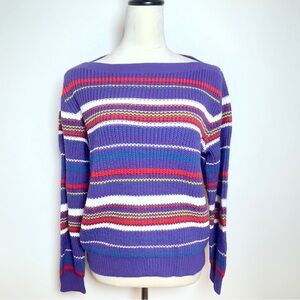 Vintage Pandora Made in USA Retro 80’s Knit Sweater Purple Multicolor Striped